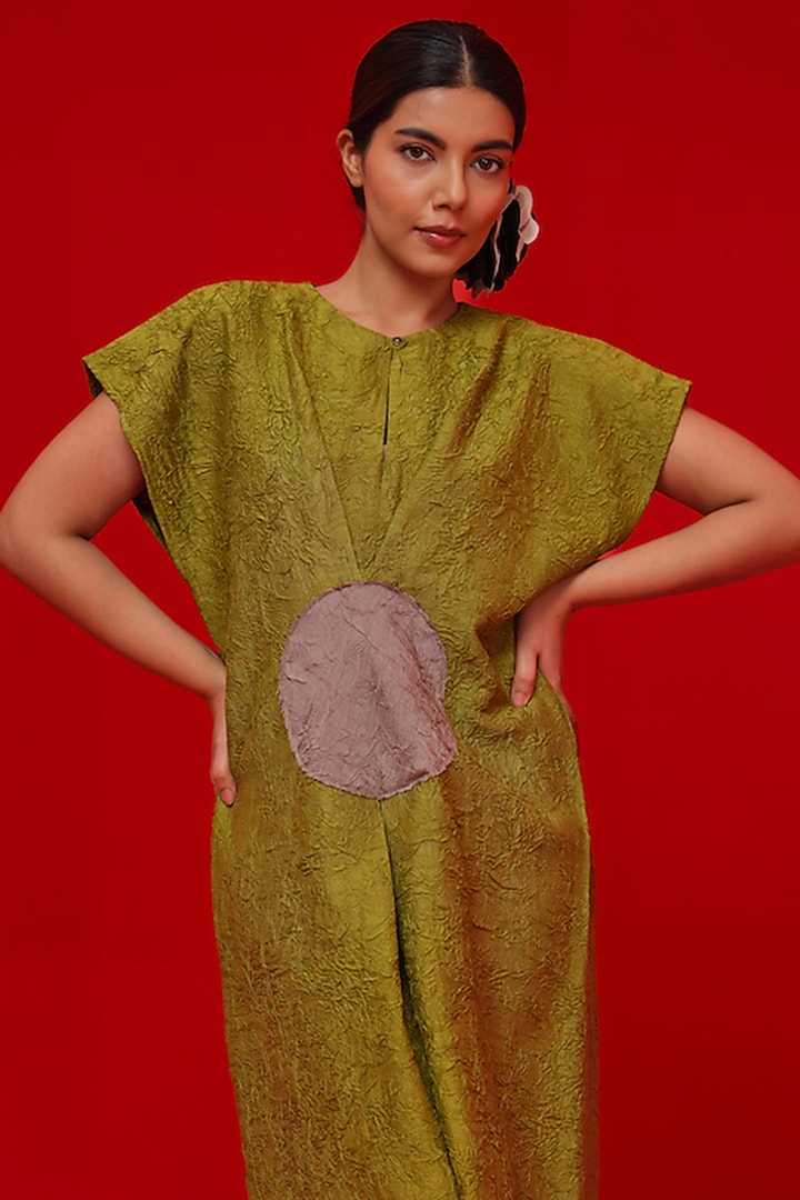 Leaf Green Crushed Silk Summer Dress by STOIQUE at Pernia's Pop Up Shop