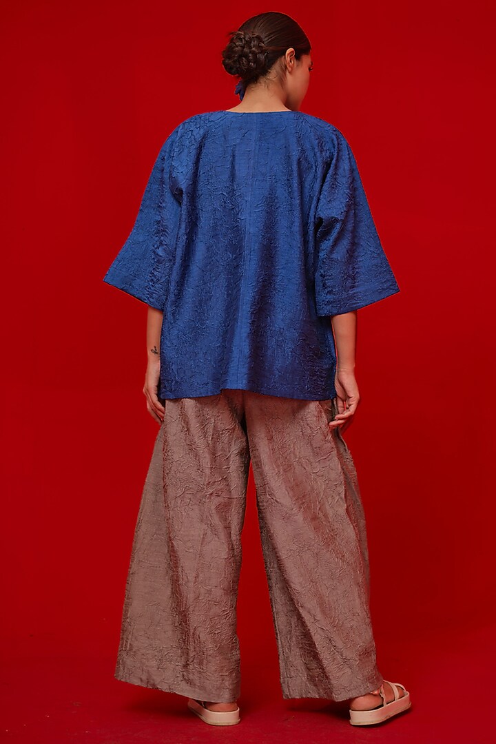 Blue & Leaf Green Crushed Silk Top by STOIQUE at Pernia's Pop Up Shop