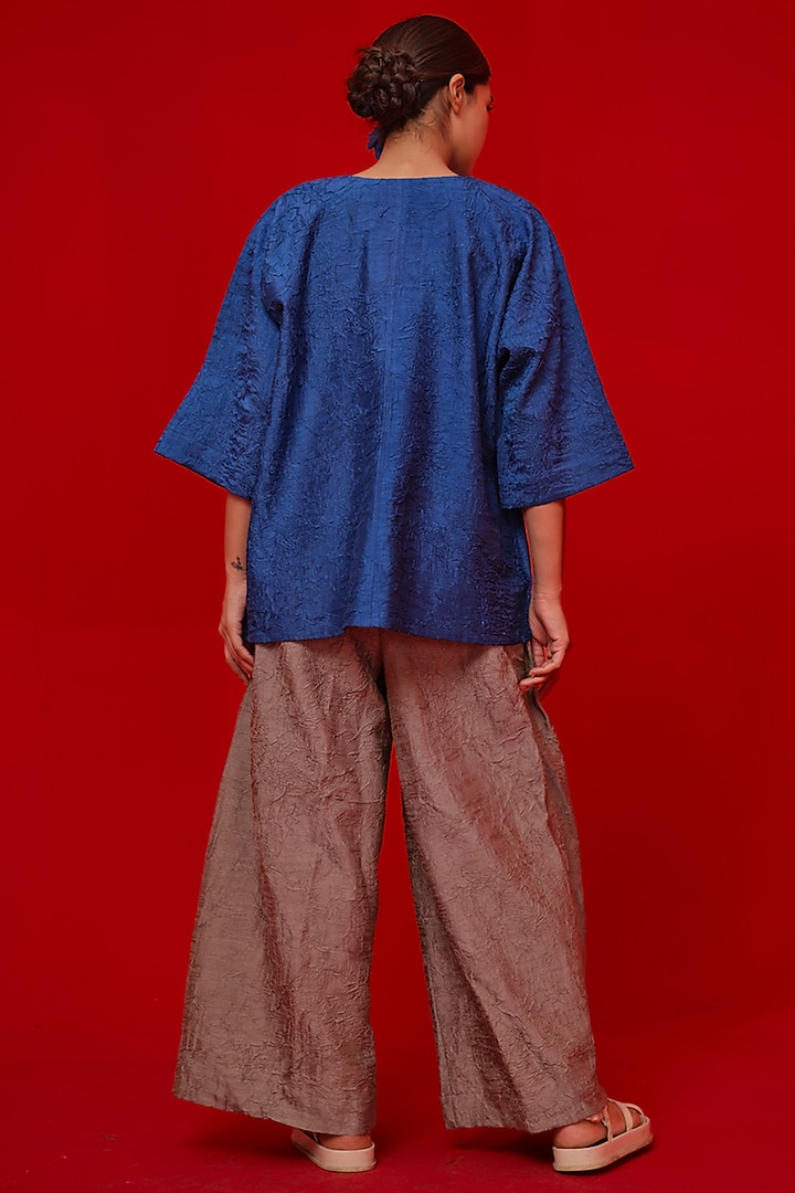 Grey Crushed Silk Pants by STOIQUE at Pernia's Pop Up Shop