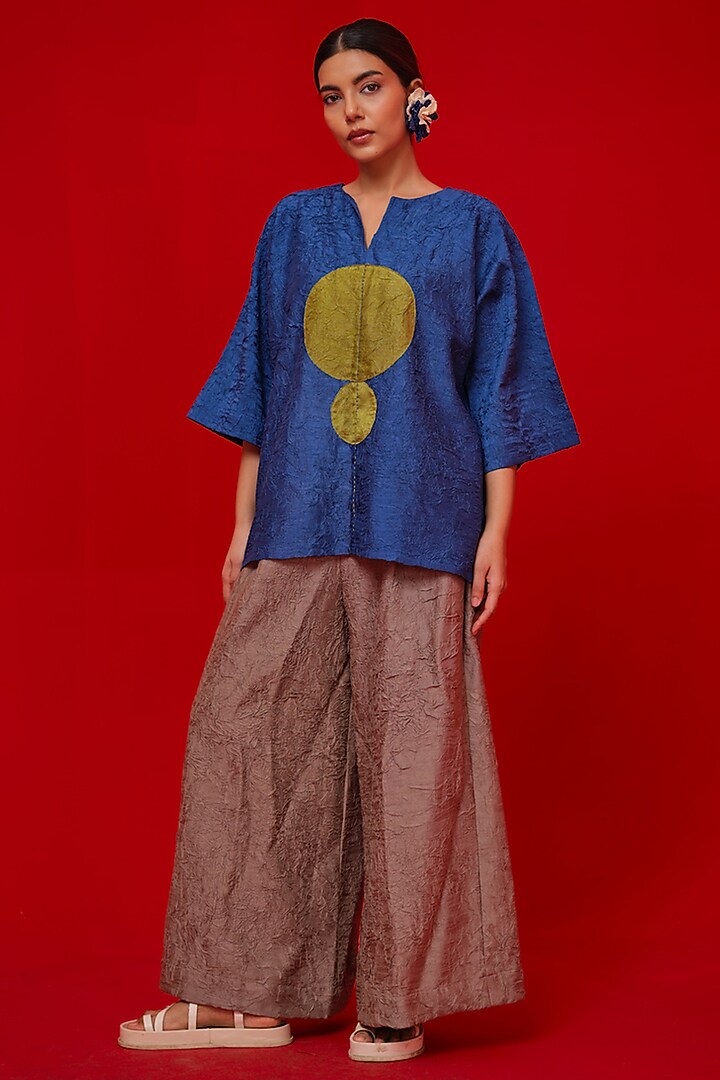 Grey Crushed Silk Pants by STOIQUE at Pernia's Pop Up Shop