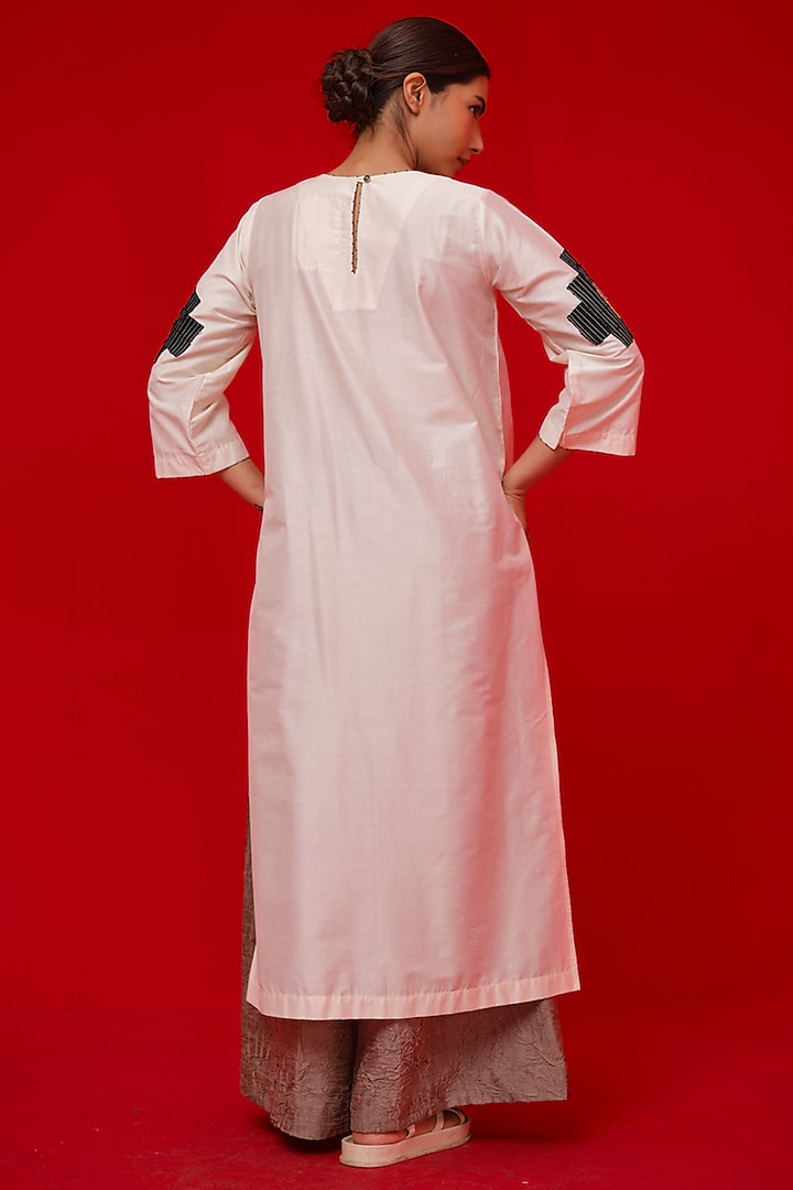 Ivory & Black Silk Cotton Floral Applique Tunic by STOIQUE at Pernia's Pop Up Shop