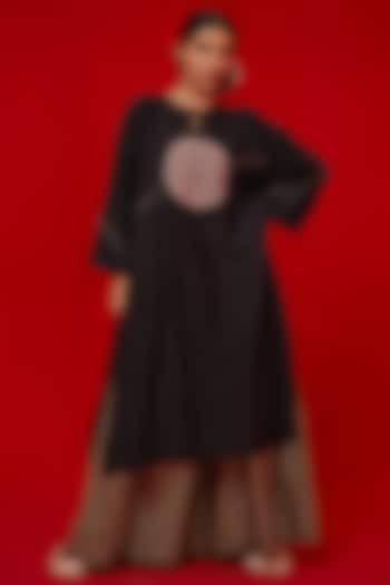 Black Crushed Silk Floral Applique Tunic by STOIQUE at Pernia's Pop Up Shop