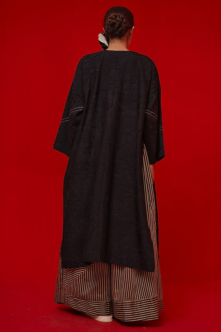 Black Crushed Silk Floral Applique Tunic by STOIQUE at Pernia's Pop Up Shop
