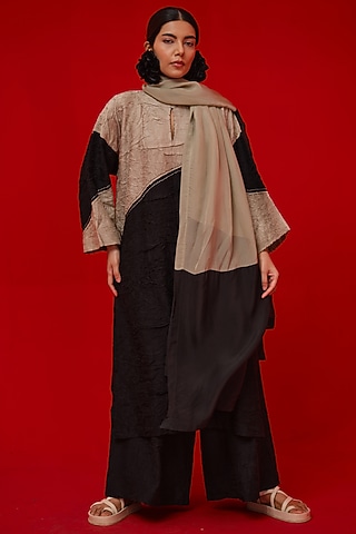 Black & Grey Silk Organza Scarf by STOIQUE