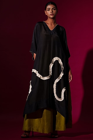 Black Upada  Silk Ruffled Tunic by STOIQUE
