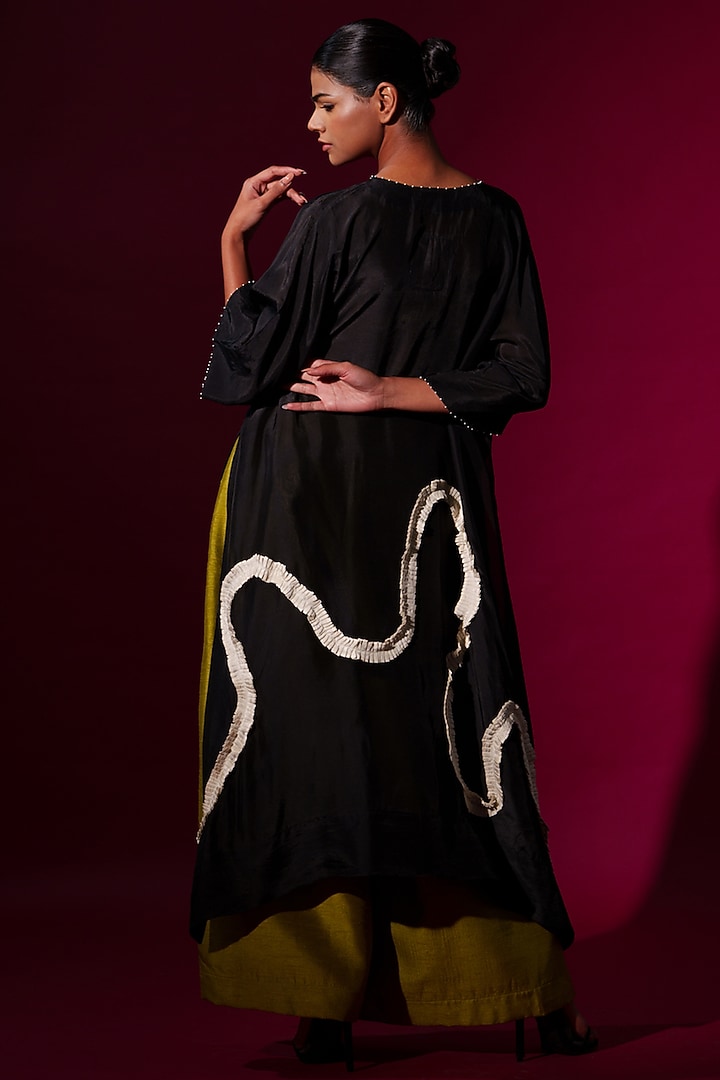Black Upada  Silk Ruffled Tunic by STOIQUE at Pernia's Pop Up Shop