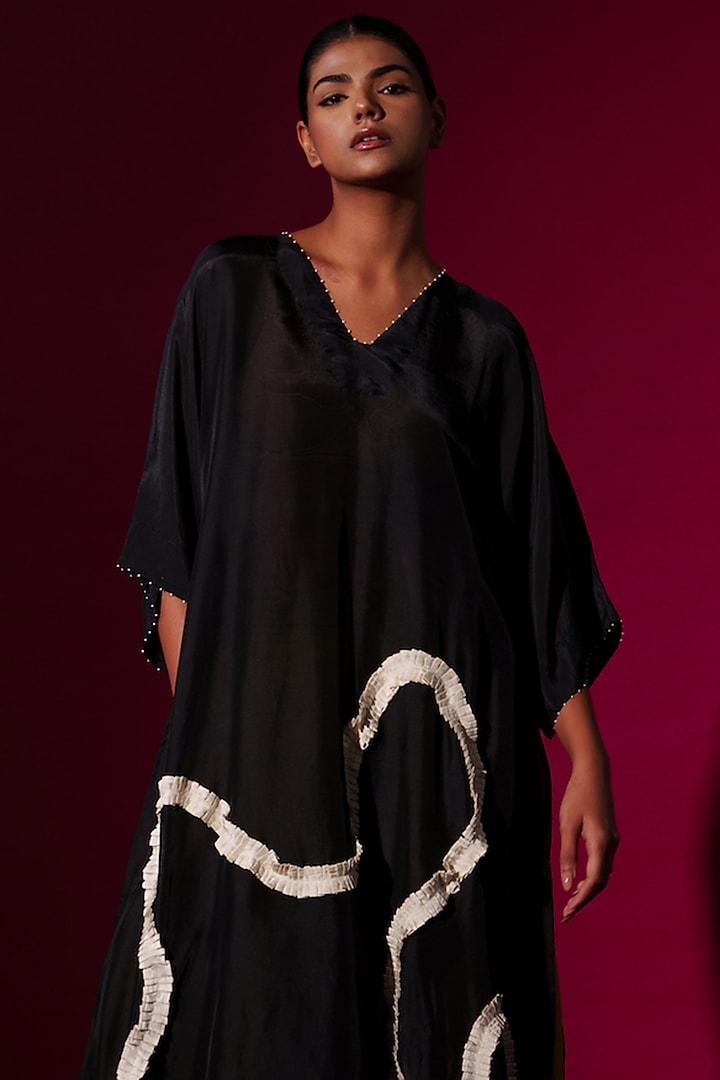 Black Upada  Silk Ruffled Tunic by STOIQUE at Pernia's Pop Up Shop