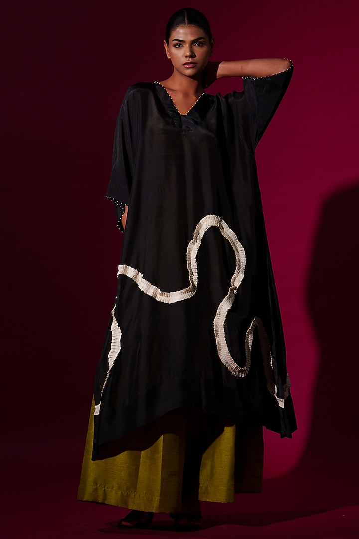 Leaf Green Mysore Silk Pleated Trousers by STOIQUE at Pernia's Pop Up Shop