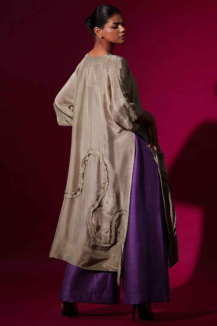 Grey Upada Silk Hand Embroidered Tunic by STOIQUE at Pernia's Pop Up Shop