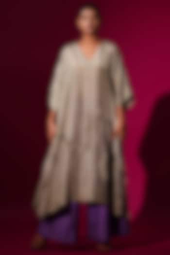 Purple Mysore Silk Pleated Trousers by STOIQUE at Pernia's Pop Up Shop
