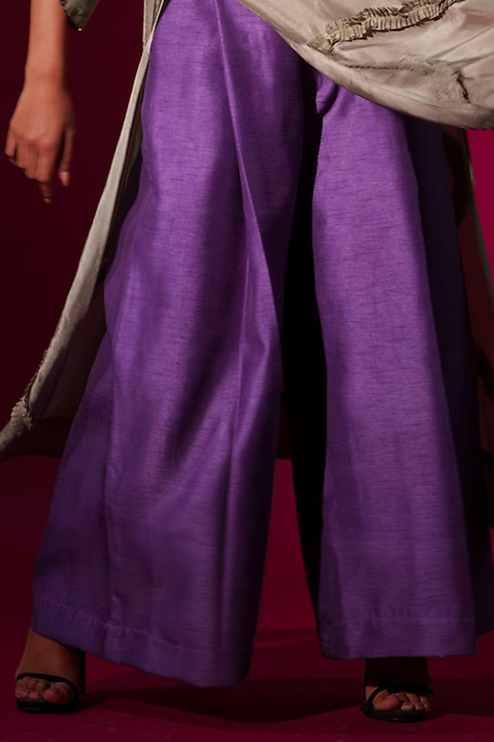 Purple Mysore Silk Pleated Trousers by STOIQUE at Pernia's Pop Up Shop