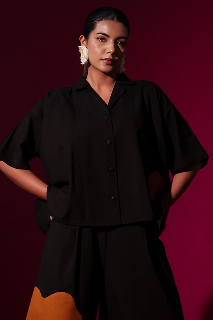 Black Cotton Oversized Shirt by STOIQUE at Pernia's Pop Up Shop