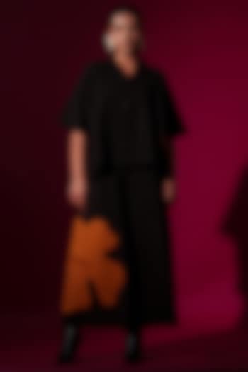 Black Cotton Hand Sewn Applique Trouser by STOIQUE at Pernia's Pop Up Shop