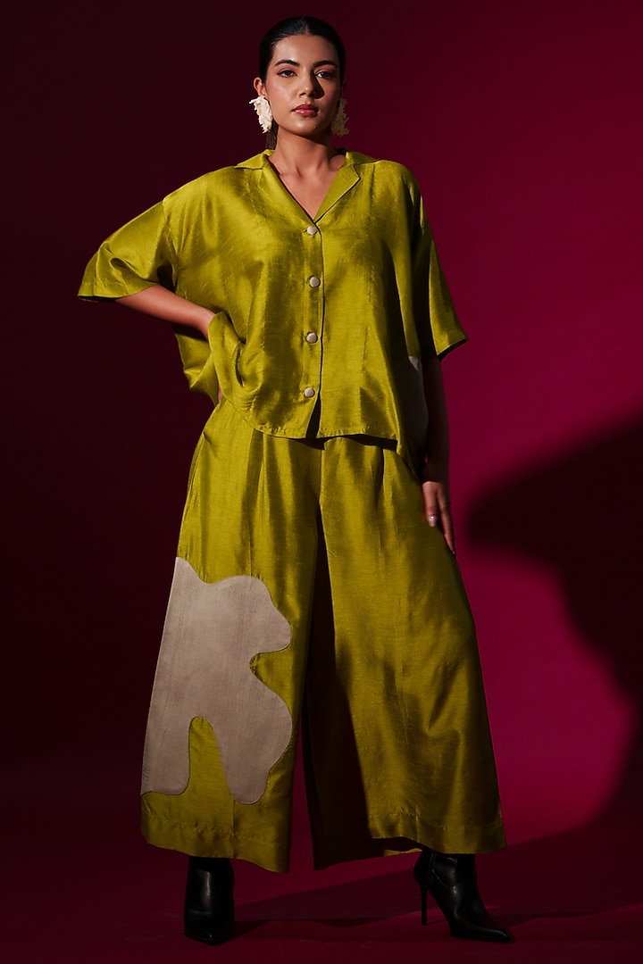 Leaf Green Mysore Silk Trouser by STOIQUE at Pernia's Pop Up Shop