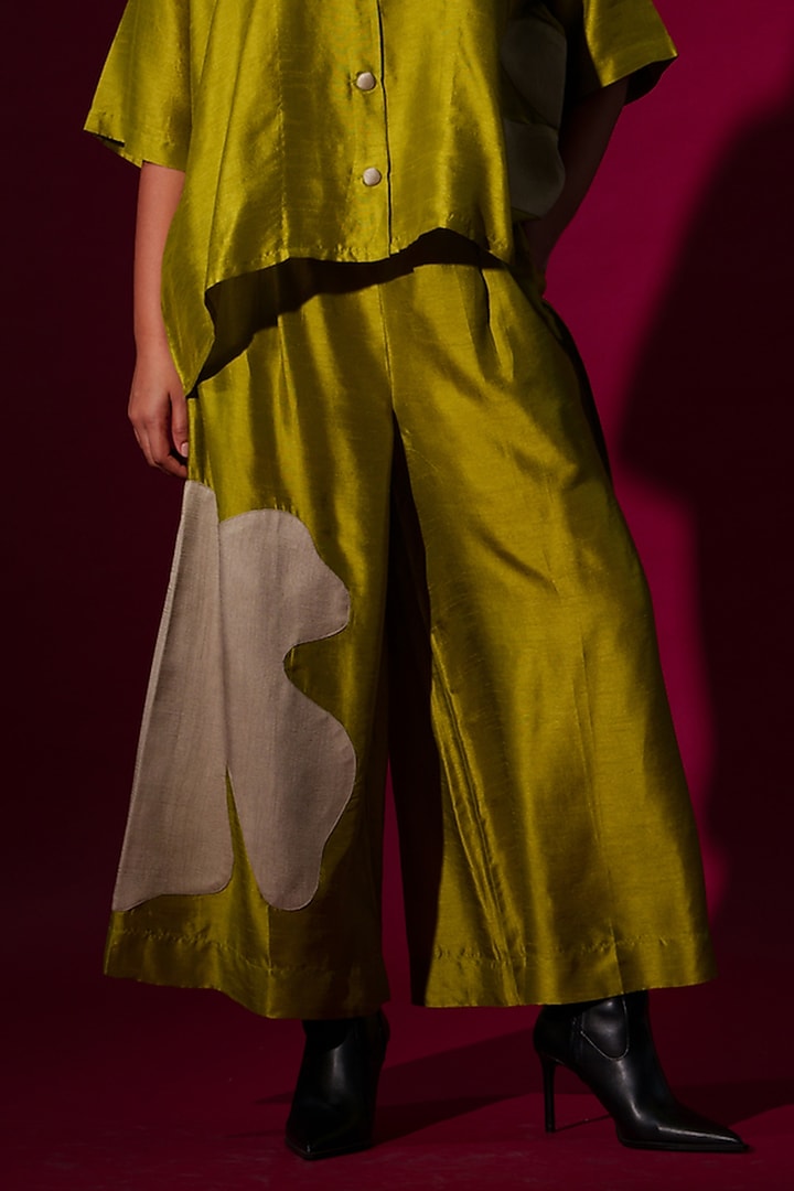 Leaf Green Mysore Silk Trouser by STOIQUE at Pernia's Pop Up Shop