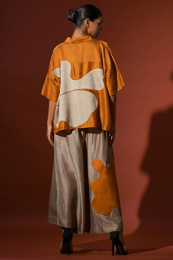 Rust Orange Mysore Silk Oversized Shirt by STOIQUE at Pernia's Pop Up Shop