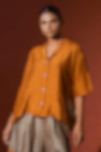 Rust Orange Mysore Silk Oversized Shirt by STOIQUE at Pernia's Pop Up Shop