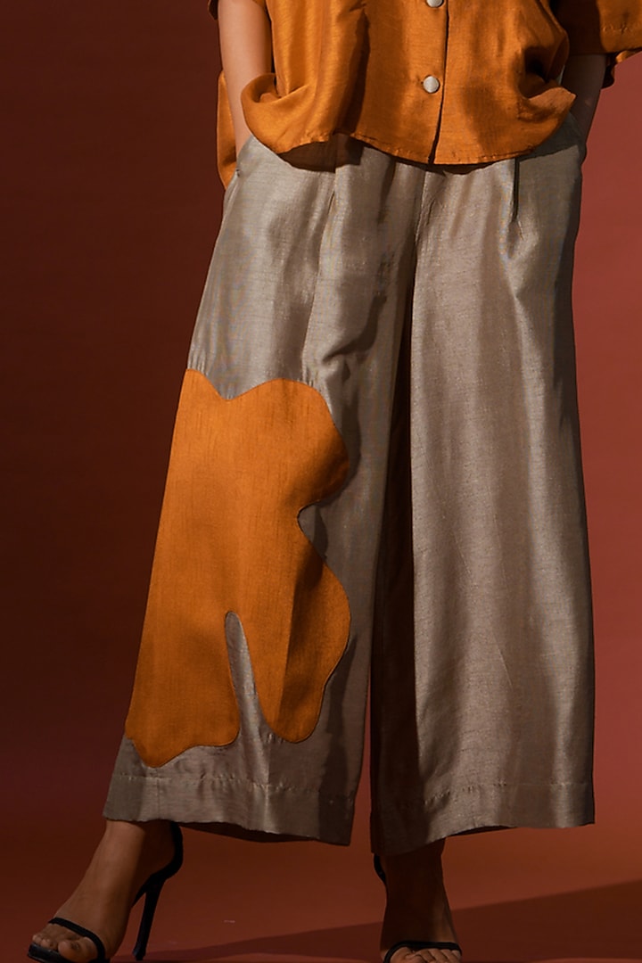 Grey Mysore Silk Trouser by STOIQUE at Pernia's Pop Up Shop