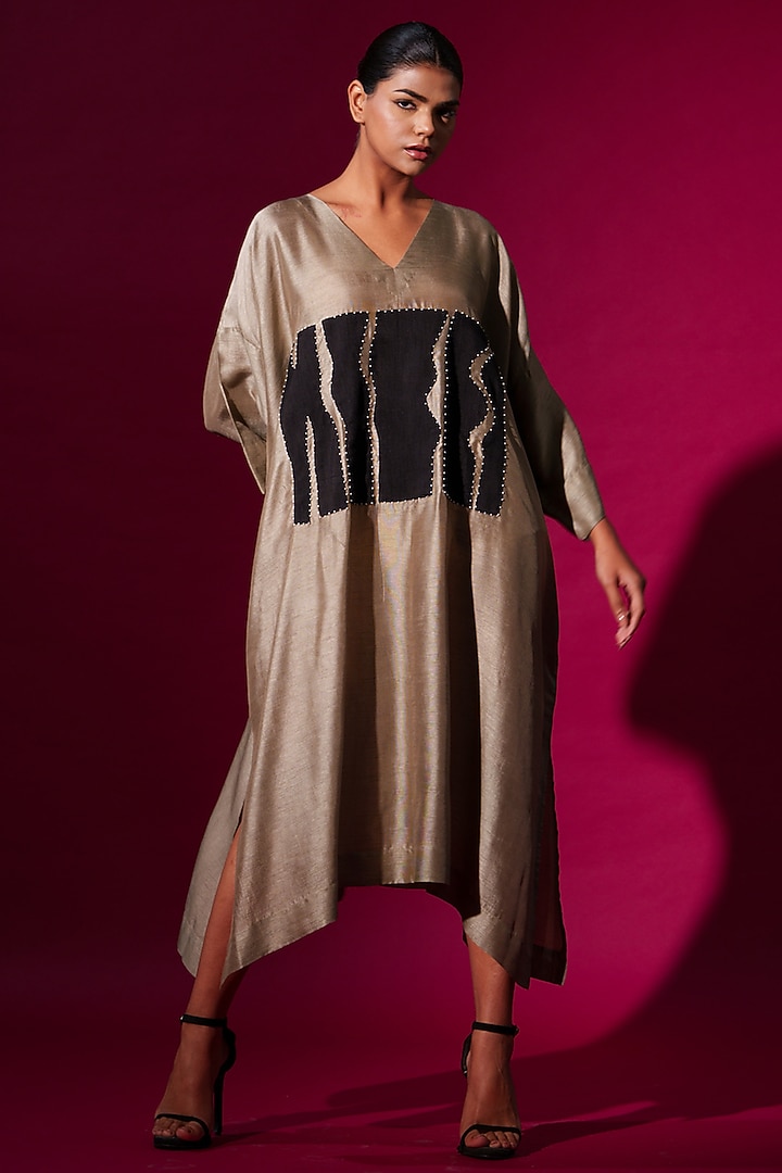 Grey Mysore Silk Kaftan Tunic by STOIQUE at Pernia's Pop Up Shop