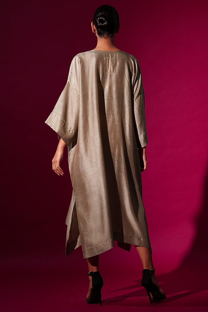 Grey Mysore Silk Kaftan Tunic by STOIQUE at Pernia's Pop Up Shop