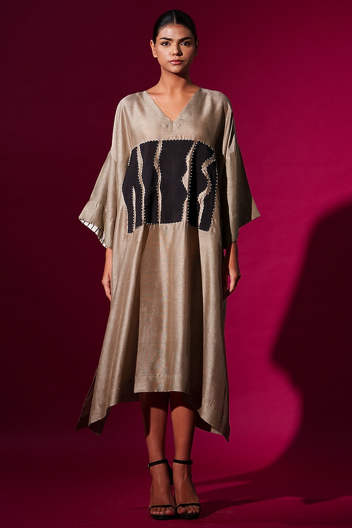 Grey Mysore Silk Kaftan Tunic by STOIQUE at Pernia's Pop Up Shop