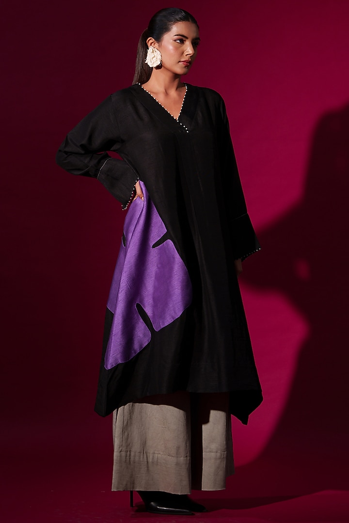 Black Mysore Silk Tunic by STOIQUE at Pernia's Pop Up Shop