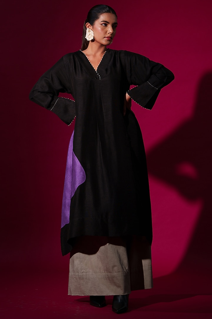 Black Mysore Silk Tunic by STOIQUE at Pernia's Pop Up Shop