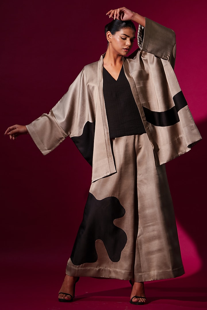 Grey & Black Satin Linen Overlay by STOIQUE at Pernia's Pop Up Shop