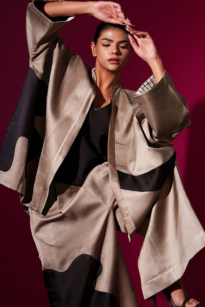 Grey & Black Satin Linen Overlay by STOIQUE at Pernia's Pop Up Shop