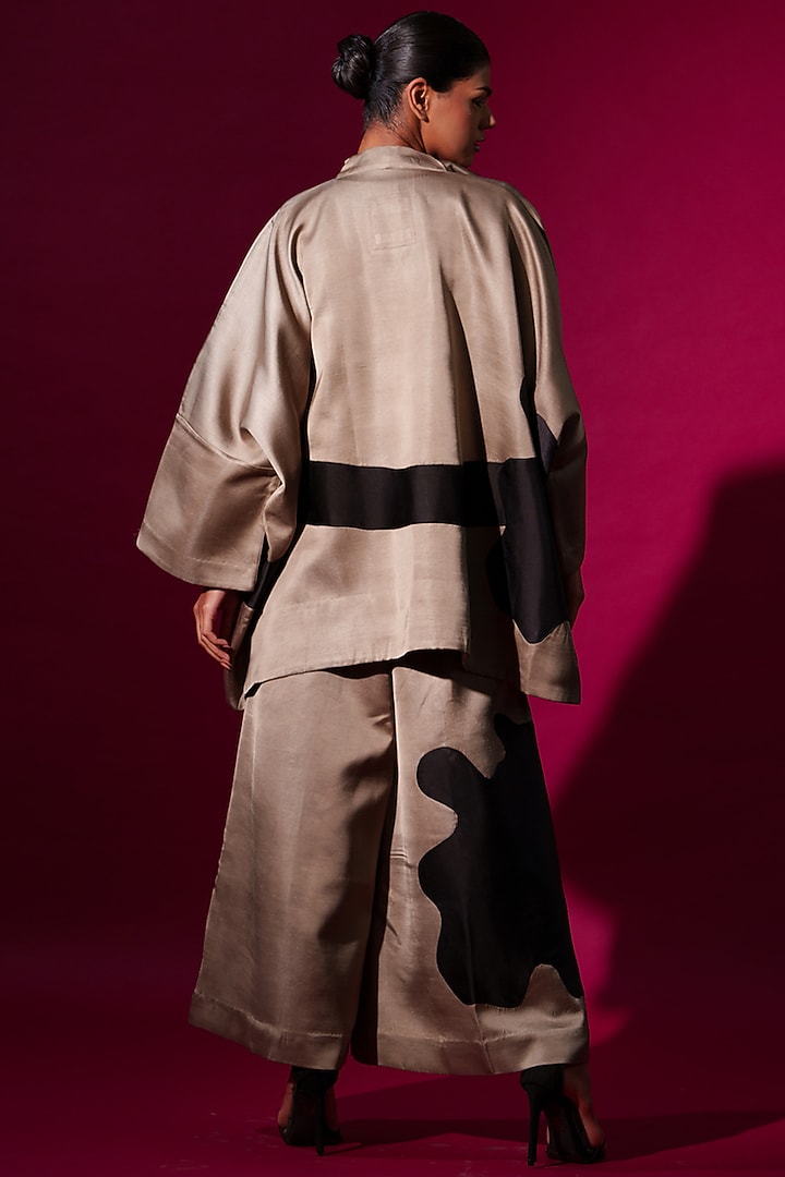 Grey & Black Satin Linen Trousers by STOIQUE at Pernia's Pop Up Shop