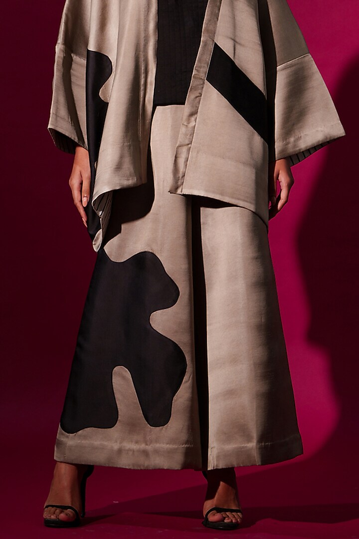 Grey & Black Satin Linen Trousers by STOIQUE at Pernia's Pop Up Shop