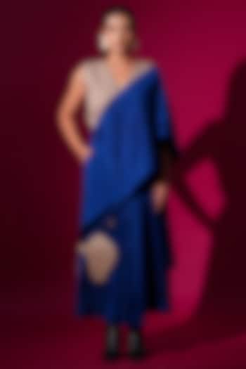 Blue & Grey Mysore Silk Saree-Style Vacation Dress by STOIQUE at Pernia's Pop Up Shop
