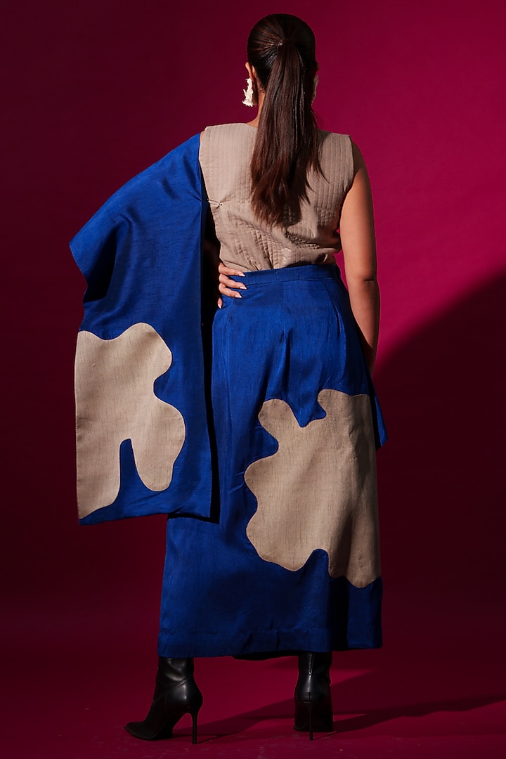 Blue & Grey Mysore Silk Saree-Style Vacation Dress by STOIQUE at Pernia's Pop Up Shop