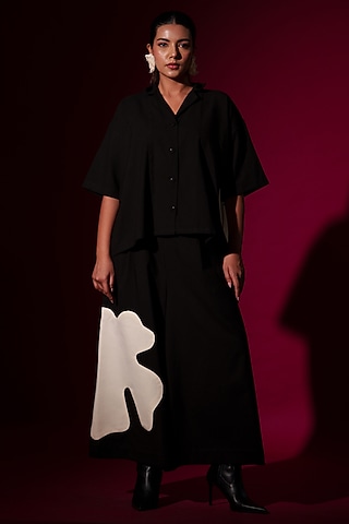 Black Cotton Oversized Shirt by STOIQUE