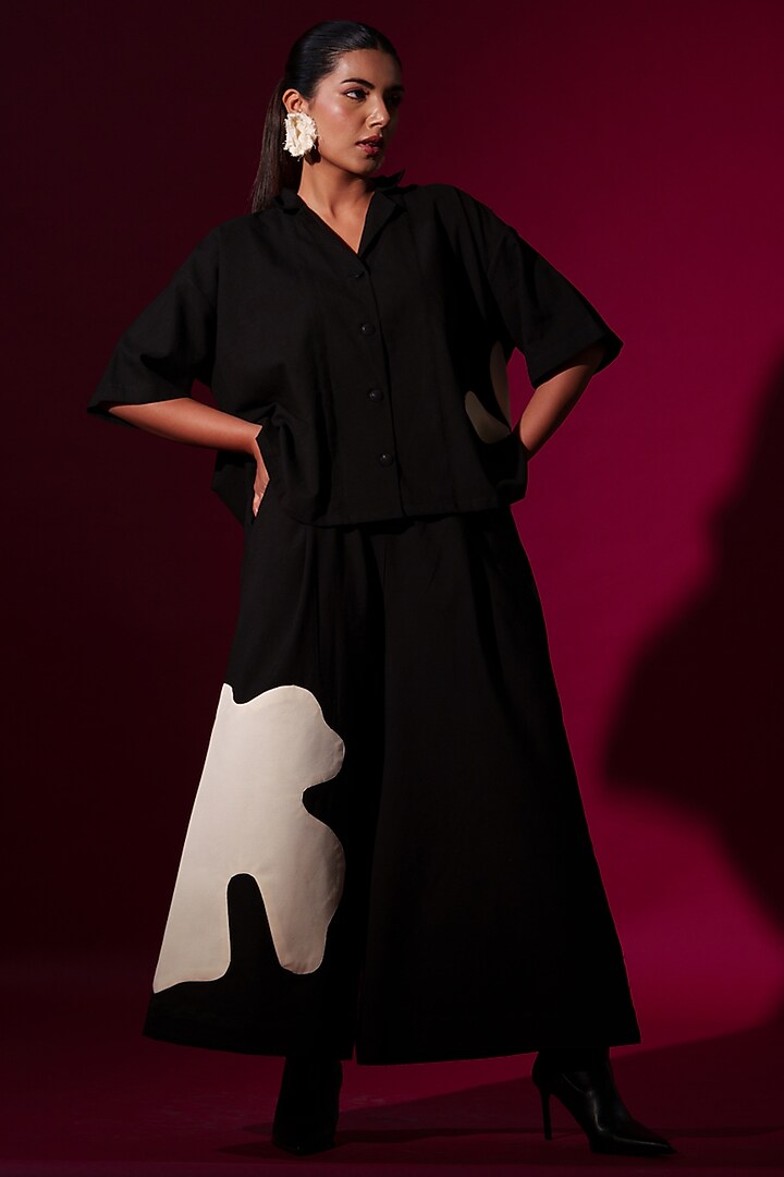 Black Cotton Oversized Shirt by STOIQUE at Pernia's Pop Up Shop