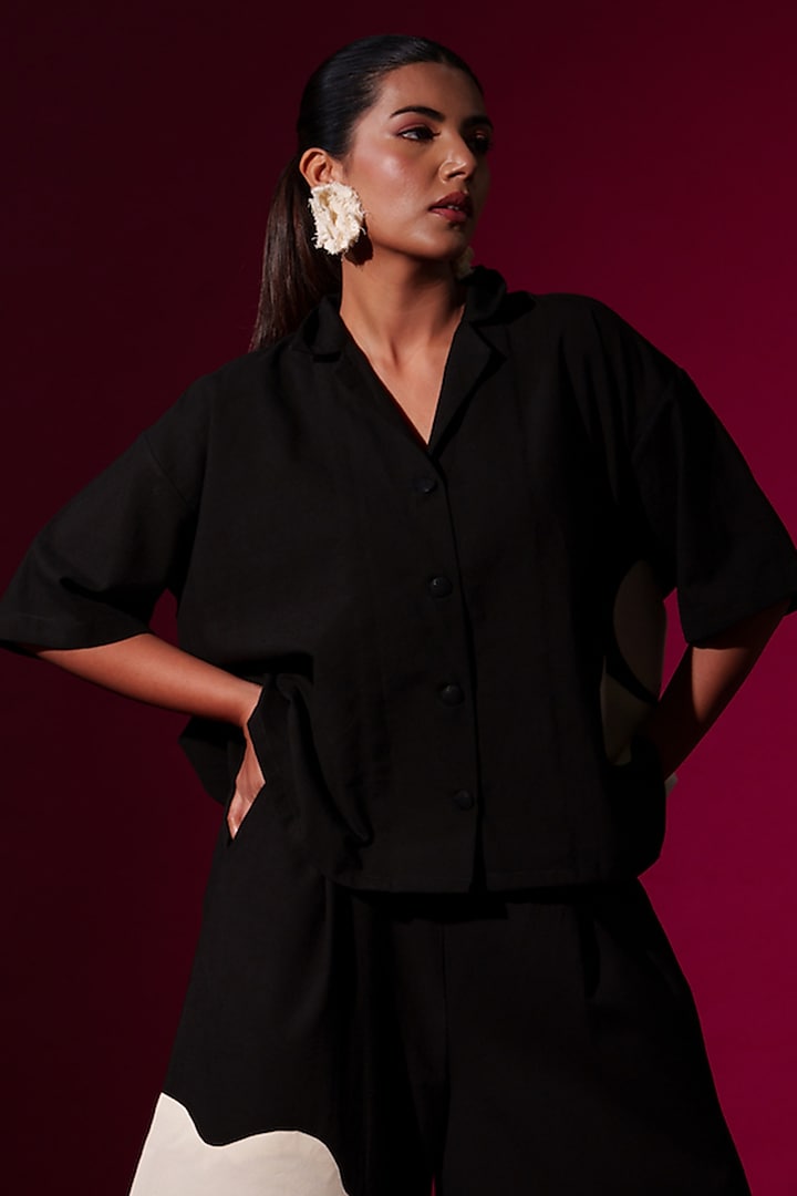 Black Cotton Oversized Shirt by STOIQUE at Pernia's Pop Up Shop