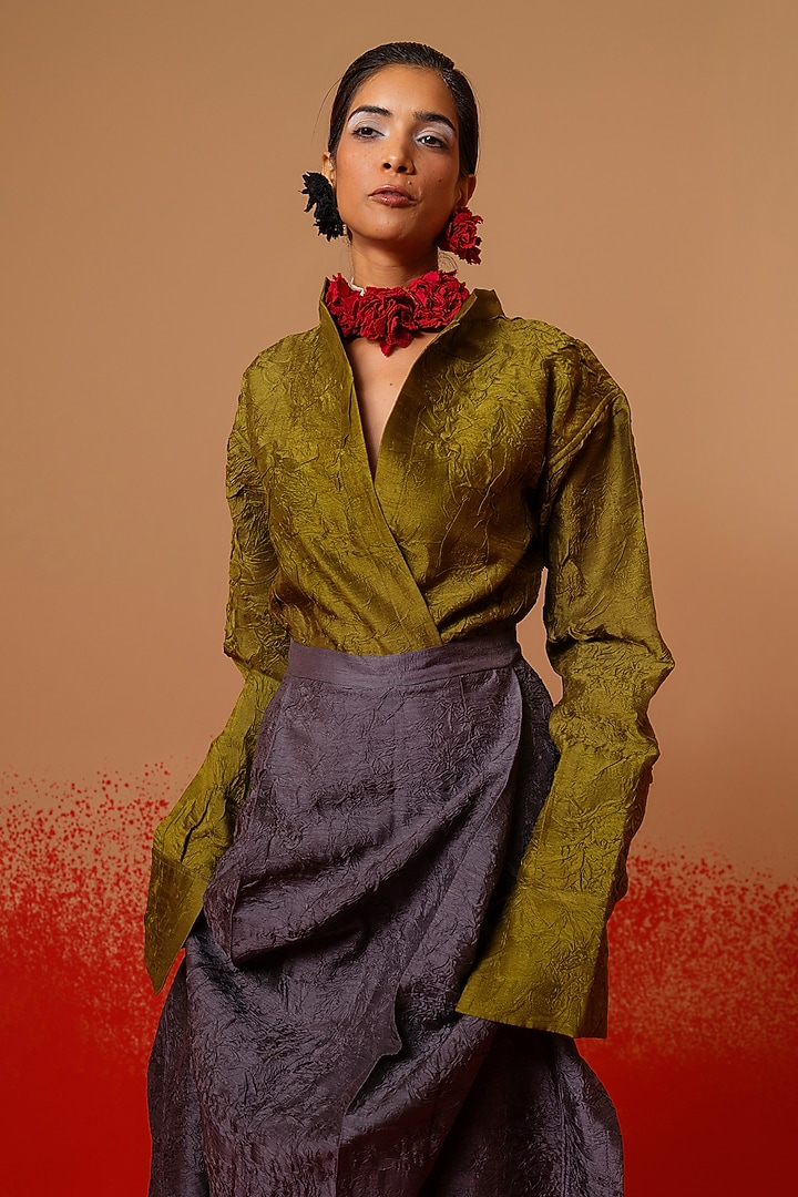 Moss Green Silk Tunic by STOIQUE at Pernia's Pop Up Shop