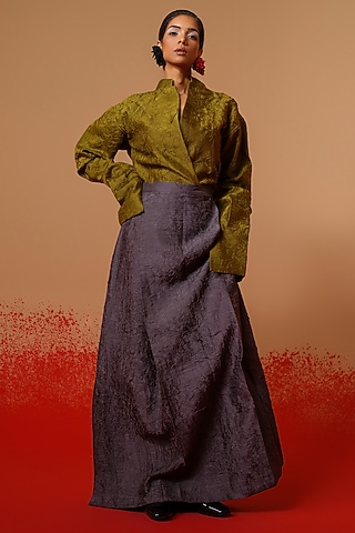 Ash Grey Silk Pleated Skirt by STOIQUE