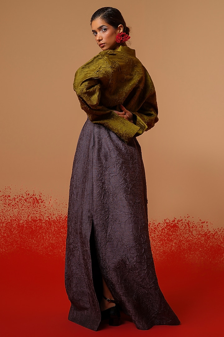 Ash Grey Silk Pleated Skirt by STOIQUE at Pernia's Pop Up Shop
