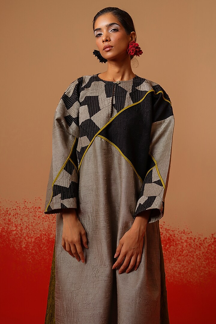 Multi-Colored Crushed Silk Patch Work Gathered Tunic by STOIQUE at Pernia's Pop Up Shop