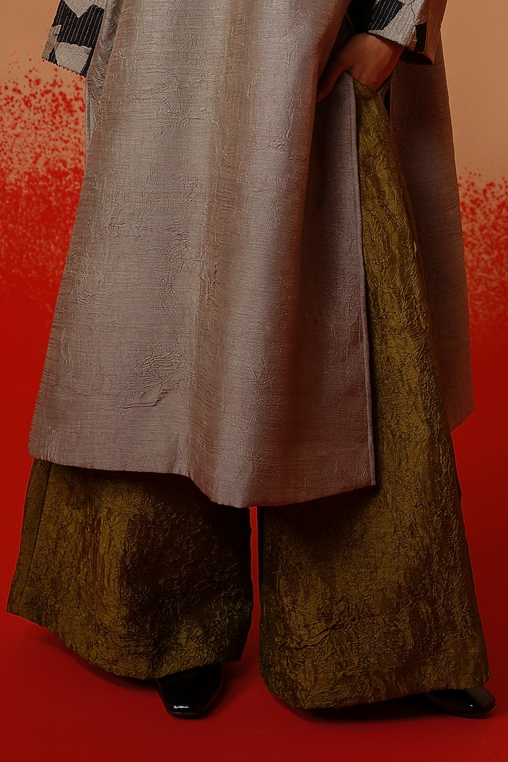 Moss Green Crushed Silk Trousers by STOIQUE at Pernia's Pop Up Shop