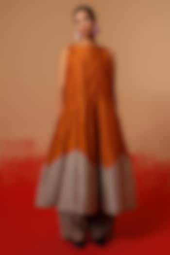 Rust Orange & Grey Silk Color-Blocked Quilted Vacation Dress by STOIQUE at Pernia's Pop Up Shop