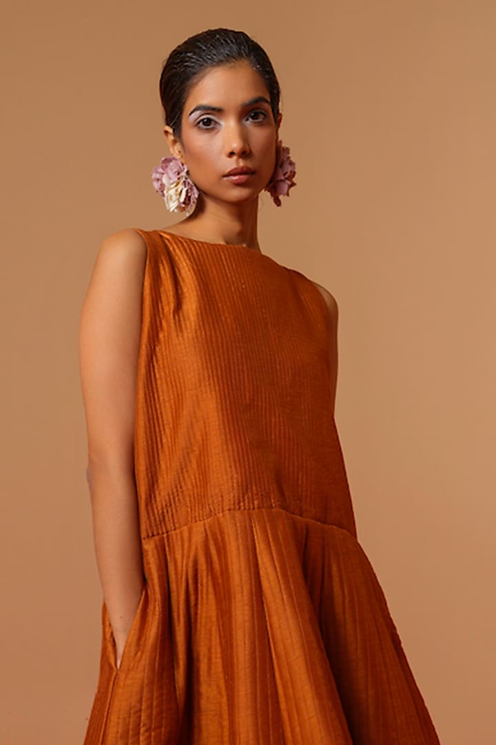 Rust Orange & Grey Silk Color-Blocked Quilted Vacation Dress by STOIQUE at Pernia's Pop Up Shop