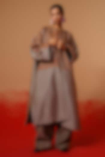 Leaf Green & Grey Silk Checkered Oversized Jacket by STOIQUE at Pernia's Pop Up Shop