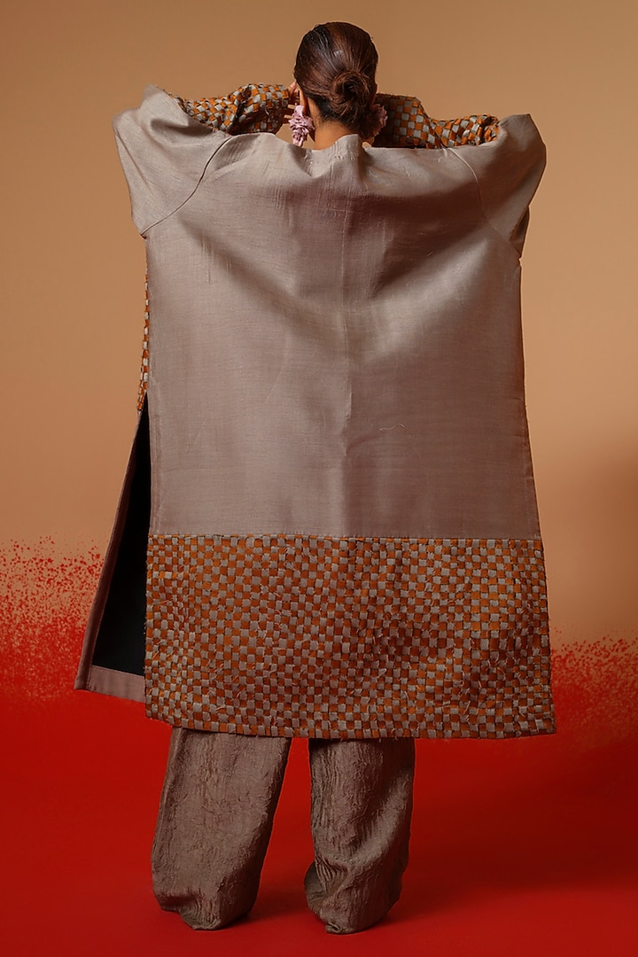Grey Crushed Silk Trousers by STOIQUE at Pernia's Pop Up Shop