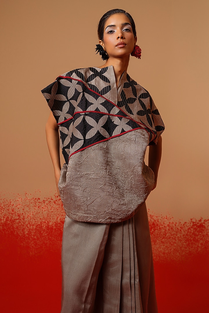 Multi-Colored Silk Color-Blocked Structured Top by STOIQUE at Pernia's Pop Up Shop