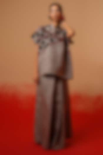Grey Silk Draped Pleated Skirt by STOIQUE at Pernia's Pop Up Shop