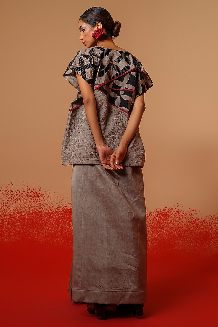 Grey Silk Draped Pleated Skirt by STOIQUE at Pernia's Pop Up Shop