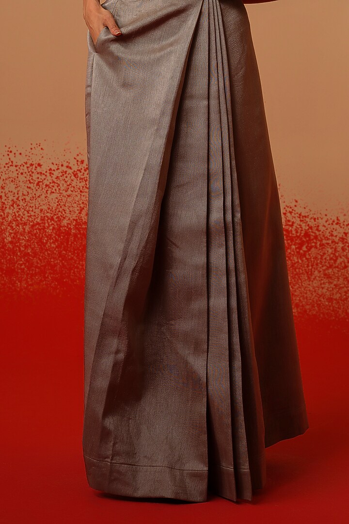 Grey Silk Draped Pleated Skirt by STOIQUE at Pernia's Pop Up Shop