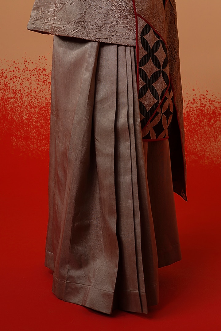 Grey Silk Draped Pleated Skirt by STOIQUE at Pernia's Pop Up Shop